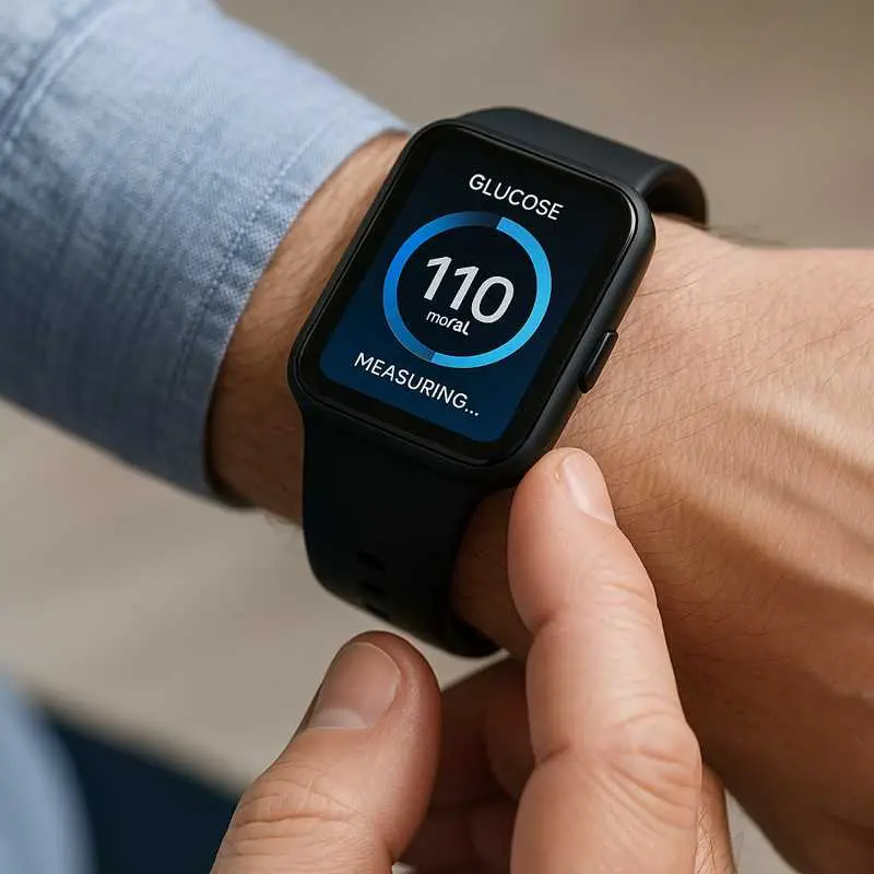 Close-up of glucose monitoring interface on the smartwatch